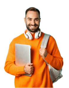 happy-man-with-backpack-headphones-holding-laptop-smiling-going-work-standing-turquo 1